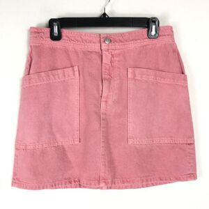 Madewell Rigid Denim High Waist Straight Mini Skirt Size 29 Pink Patch Pockets